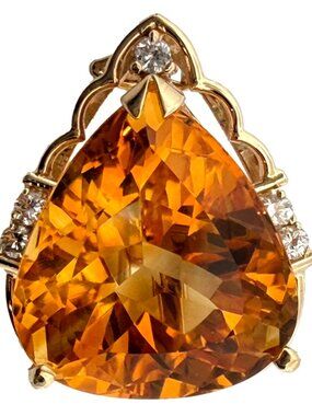 16.76ct Pear Citrine & Diamond Slide Pendant 14K Yellow Gold Estate